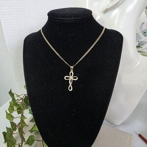 Gold Filled Infinity Cross Pendant with 18" Gold Filled Chain Necklace